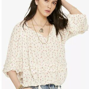 Denim & Supply Ralph Lauren Boho Floral Blouse XL Cream Red Cottagecore Ruffle